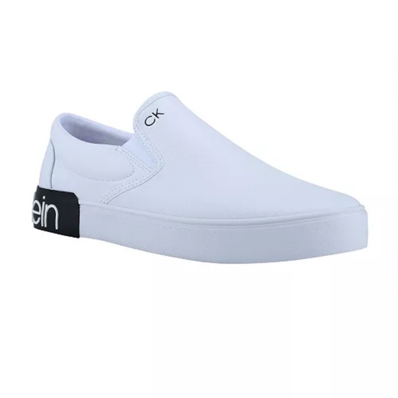 NWOT~White leather Calvin Klein slip on athletic shoes